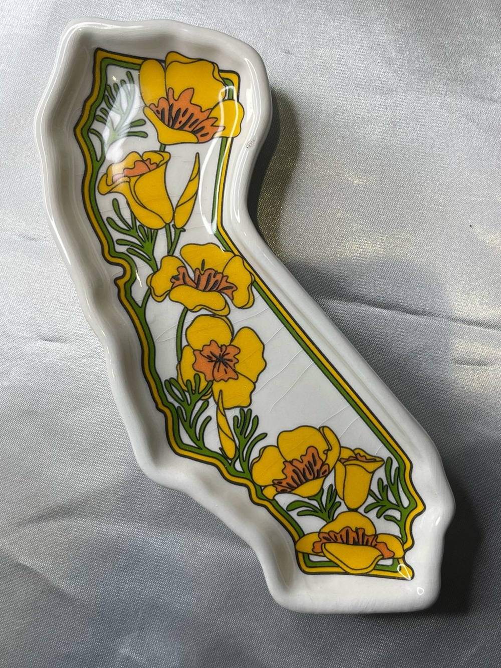 California Trinket Dish Poppies Yellow Souvenir SF Collectibles Rare Vintage